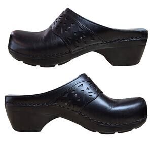 Dansko Black Saddle Leather Shyanne Cut Out Clogs Mules Shoes Women's US 7 1/2 8